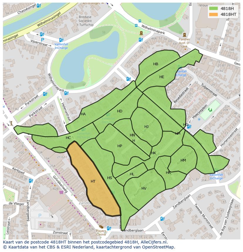 Afbeelding van het postcodegebied 4818 HT op de kaart.