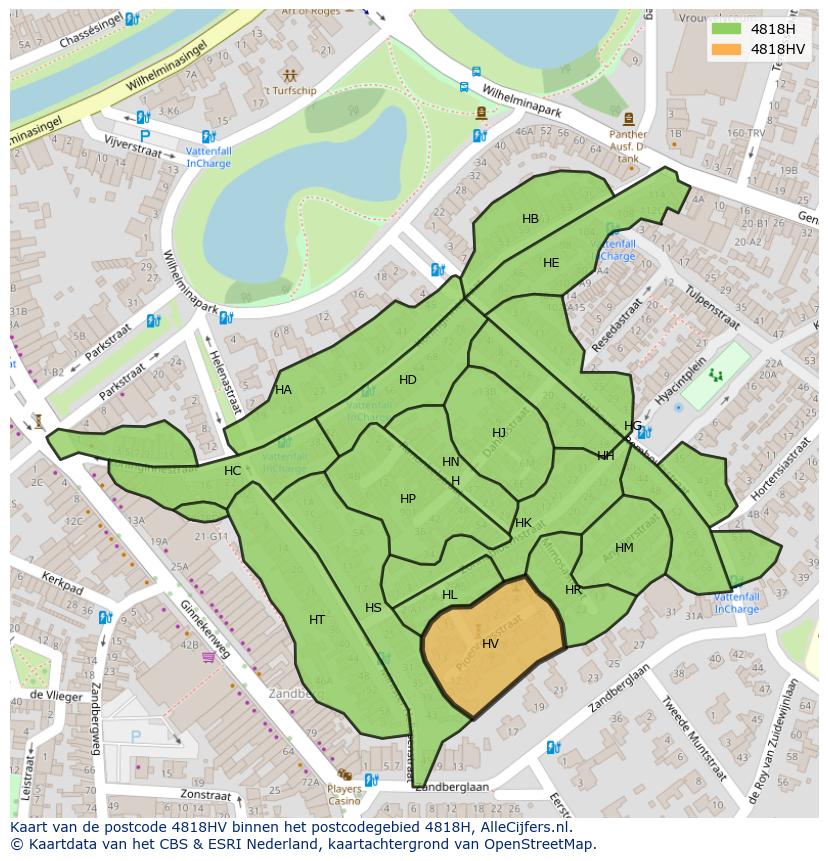 Afbeelding van het postcodegebied 4818 HV op de kaart.