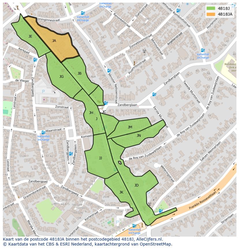 Afbeelding van het postcodegebied 4818 JA op de kaart.