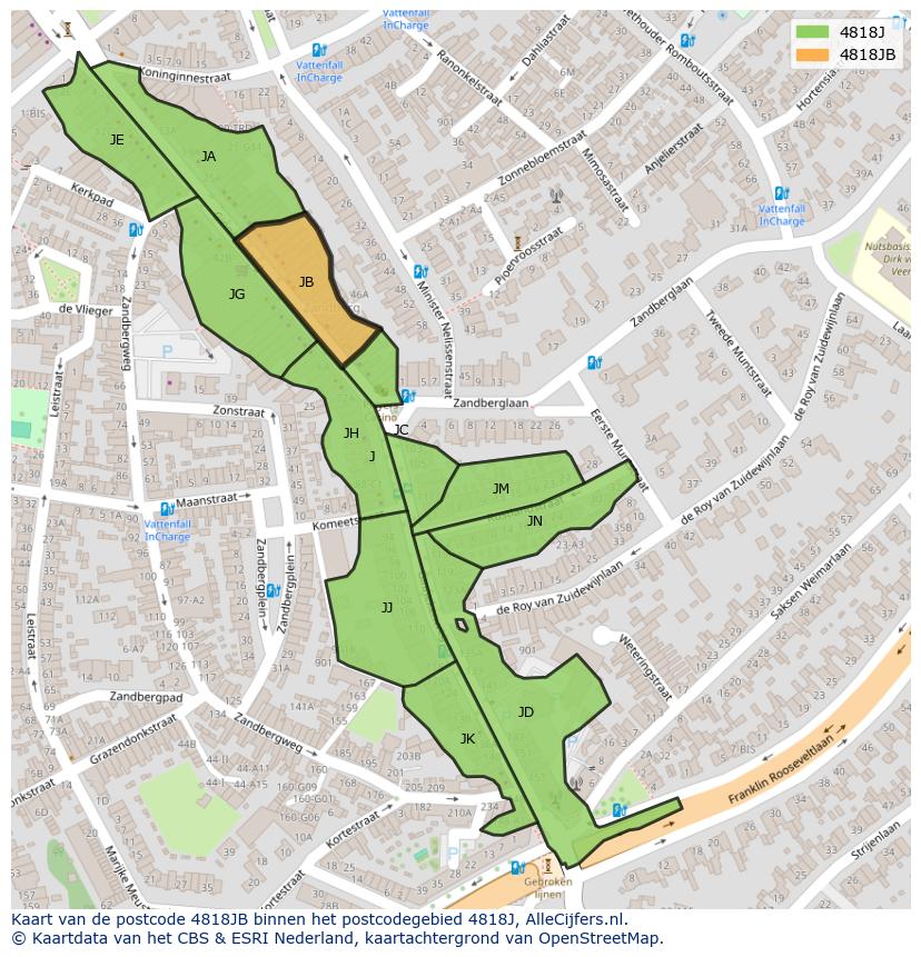 Afbeelding van het postcodegebied 4818 JB op de kaart.