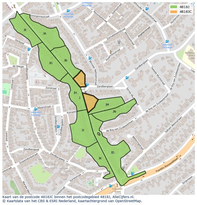 Afbeelding van het postcodegebied 4818 JC op de kaart.