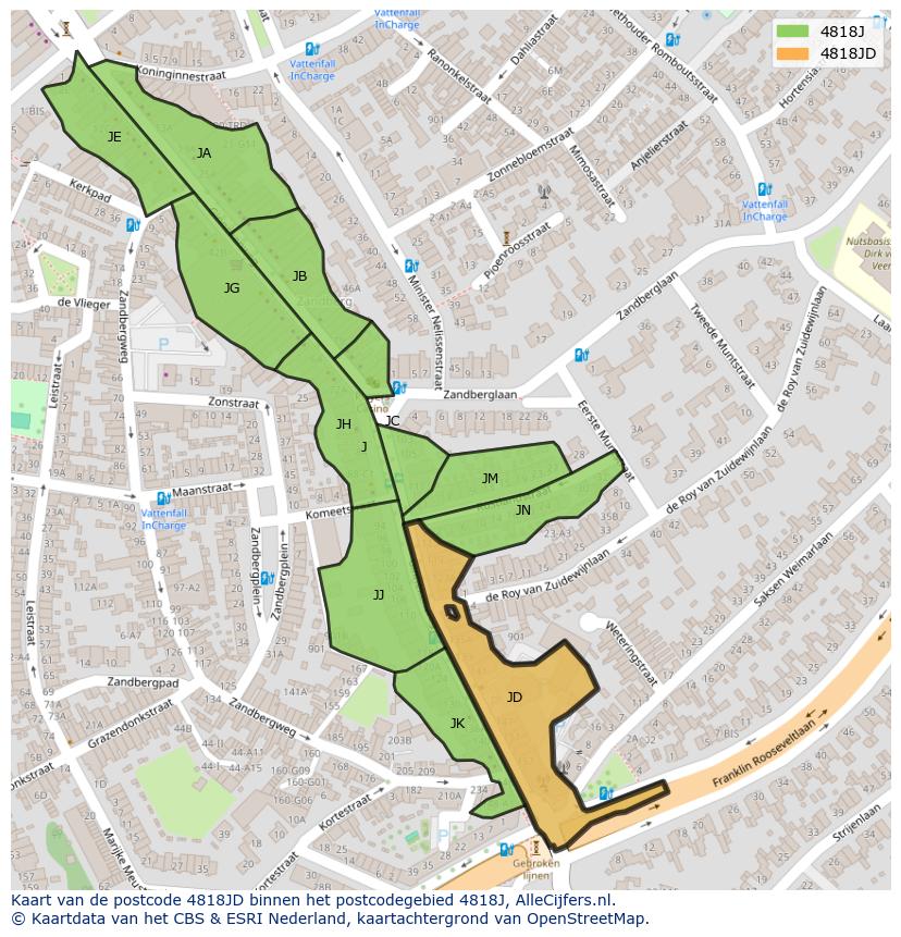 Afbeelding van het postcodegebied 4818 JD op de kaart.