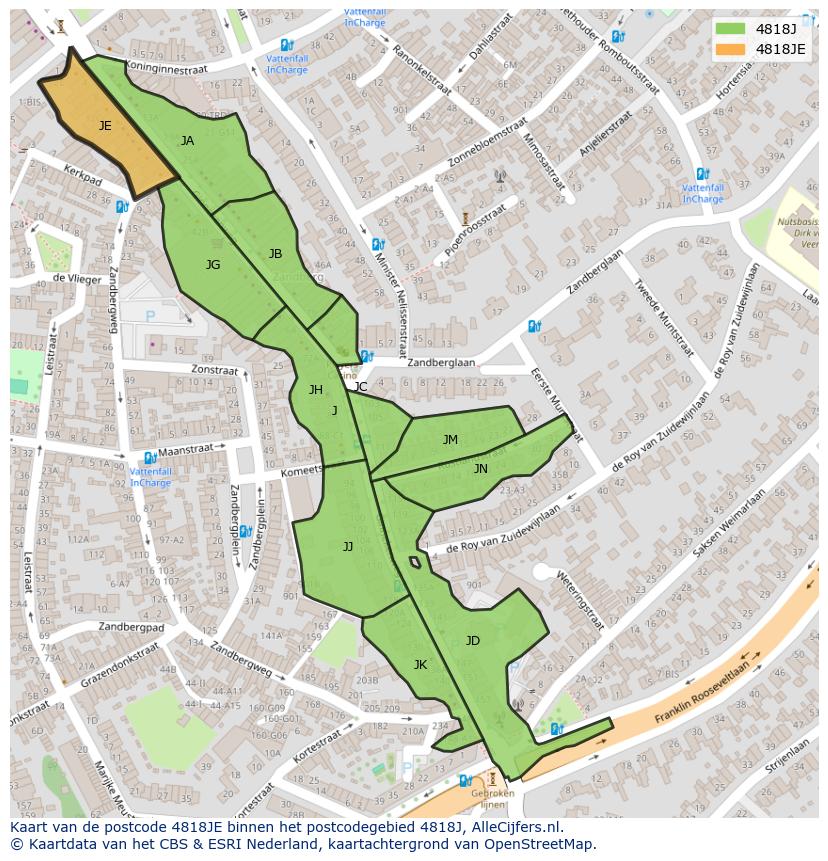 Afbeelding van het postcodegebied 4818 JE op de kaart.