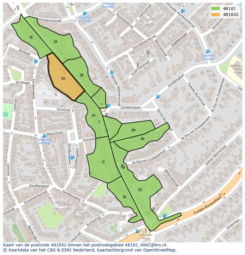 Afbeelding van het postcodegebied 4818 JG op de kaart.