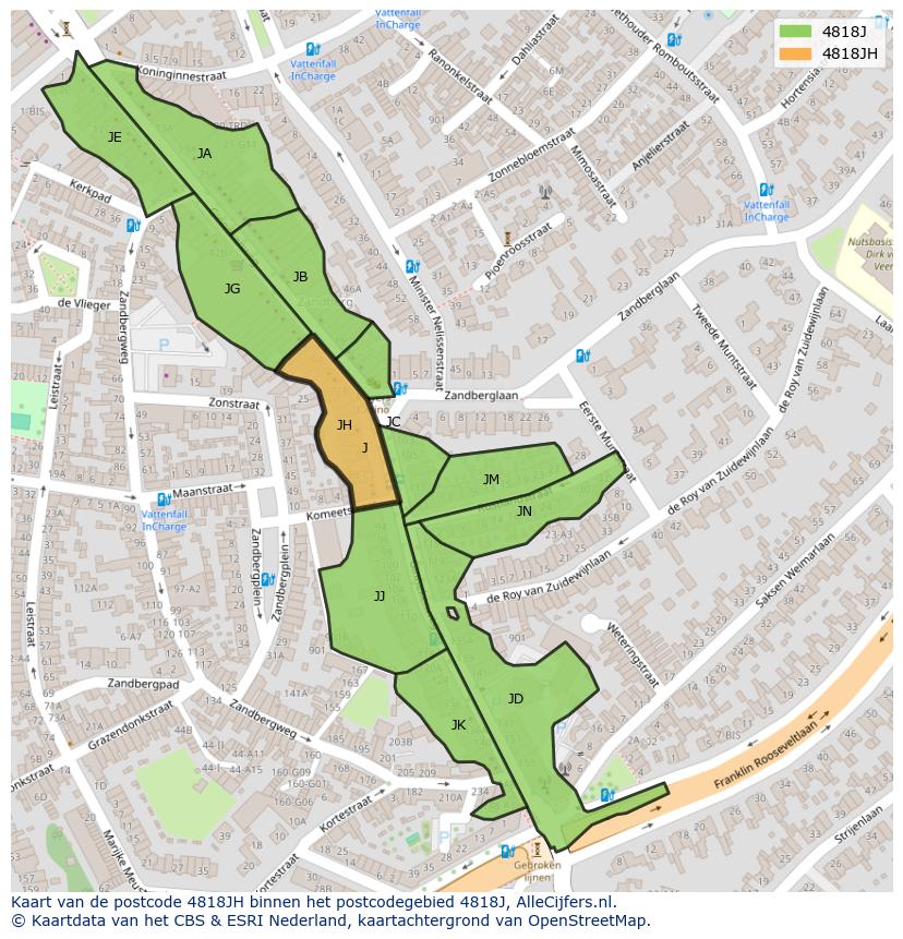 Afbeelding van het postcodegebied 4818 JH op de kaart.
