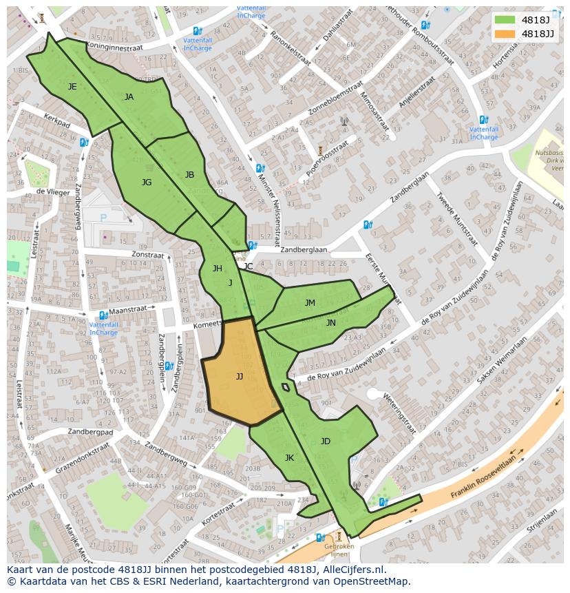 Afbeelding van het postcodegebied 4818 JJ op de kaart.