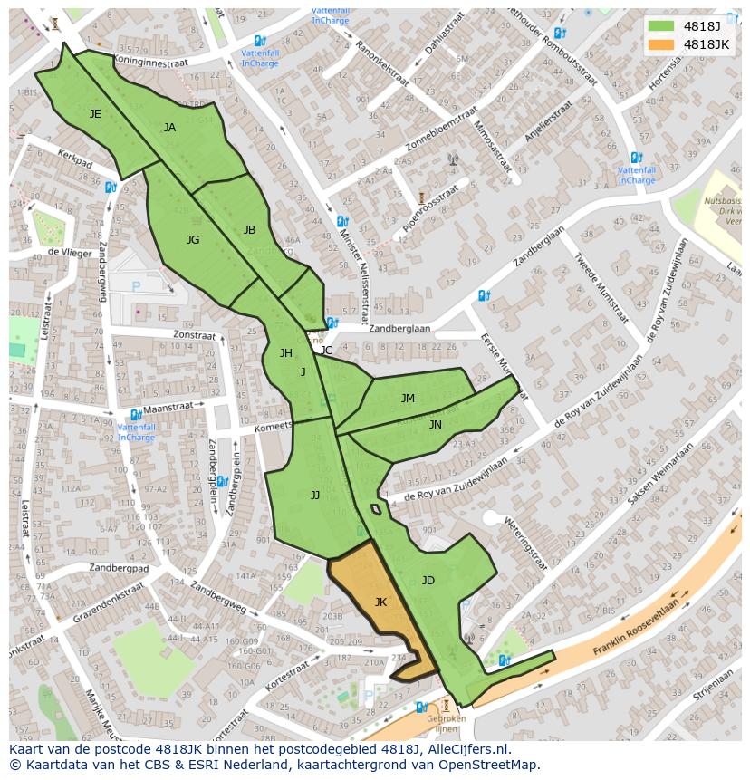 Afbeelding van het postcodegebied 4818 JK op de kaart.