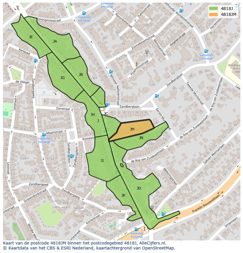 Afbeelding van het postcodegebied 4818 JM op de kaart.