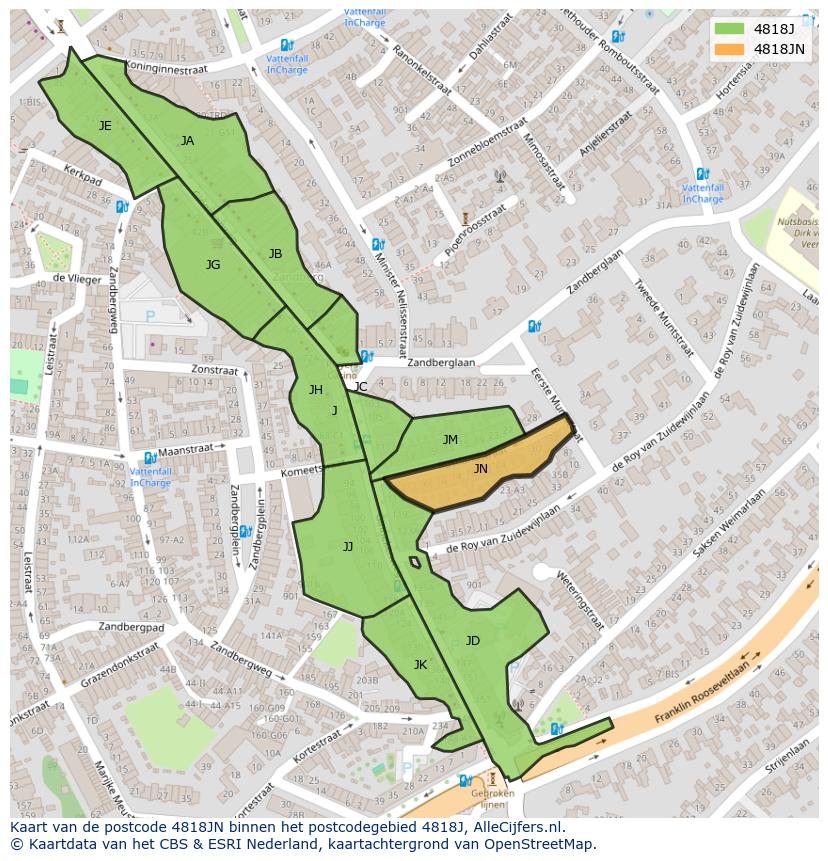 Afbeelding van het postcodegebied 4818 JN op de kaart.