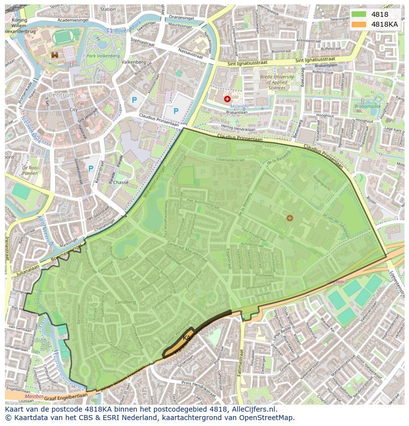 Afbeelding van het postcodegebied 4818 KA op de kaart.