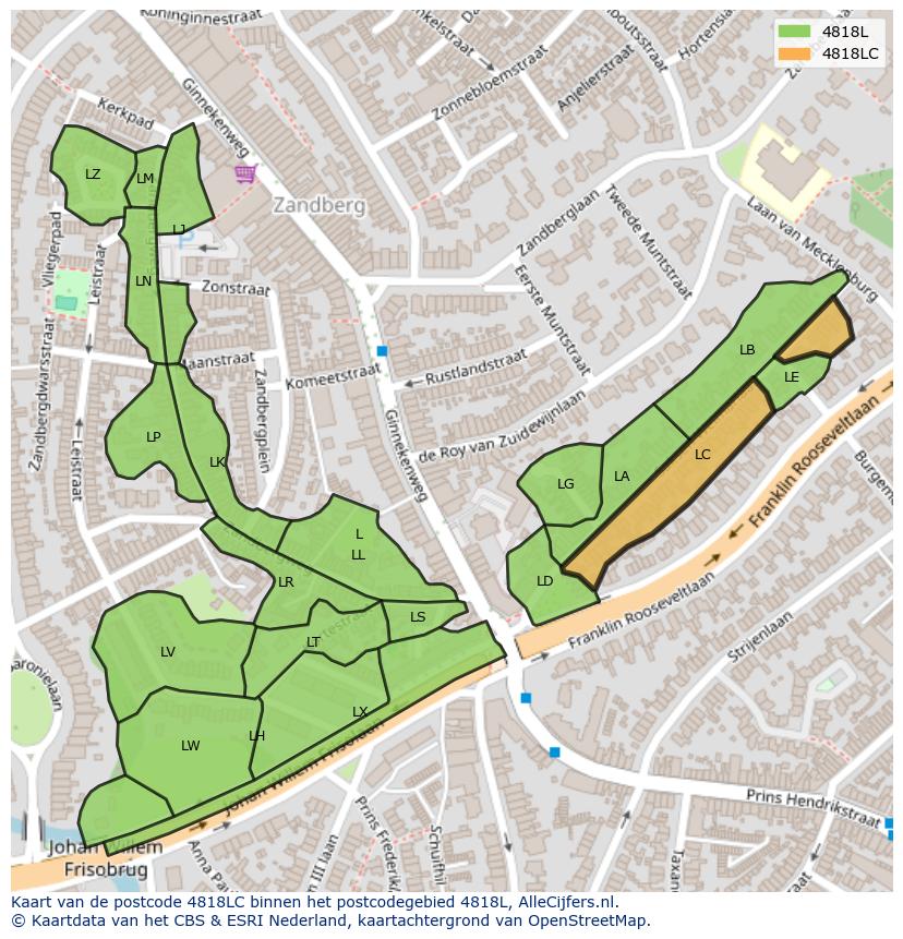 Afbeelding van het postcodegebied 4818 LC op de kaart.