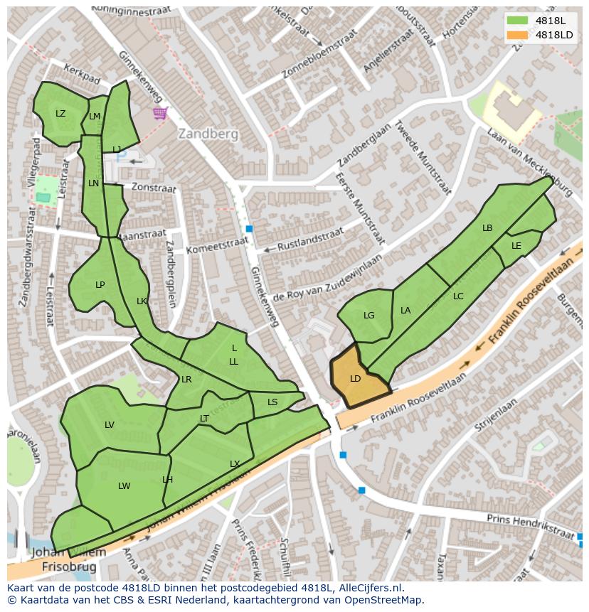 Afbeelding van het postcodegebied 4818 LD op de kaart.