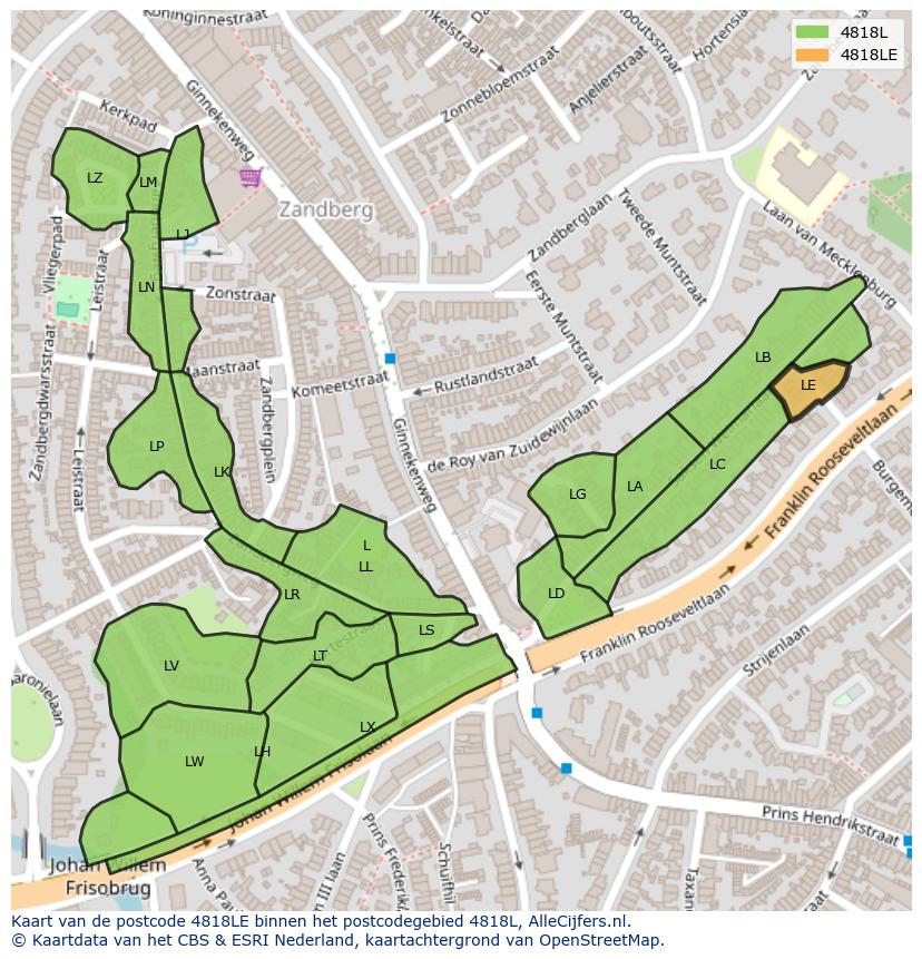 Afbeelding van het postcodegebied 4818 LE op de kaart.
