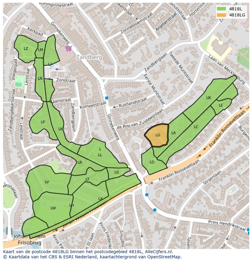 Afbeelding van het postcodegebied 4818 LG op de kaart.