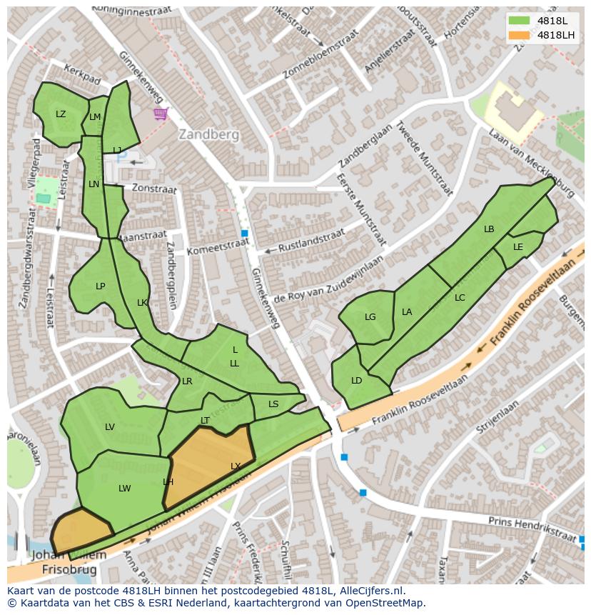 Afbeelding van het postcodegebied 4818 LH op de kaart.