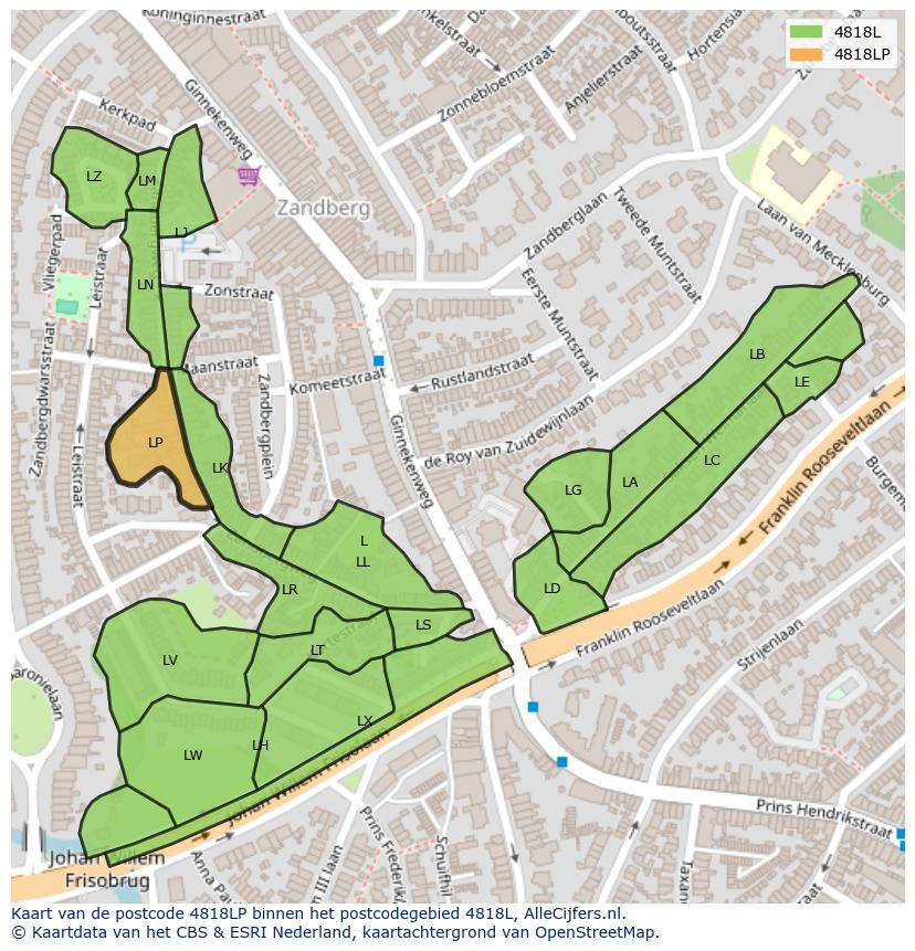 Afbeelding van het postcodegebied 4818 LP op de kaart.