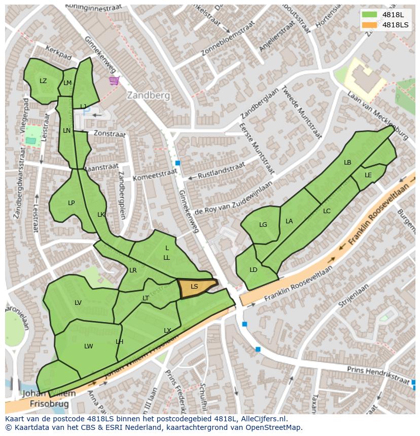 Afbeelding van het postcodegebied 4818 LS op de kaart.
