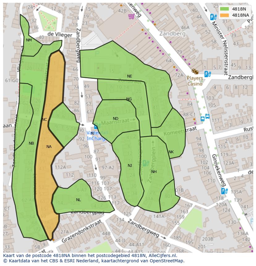 Afbeelding van het postcodegebied 4818 NA op de kaart.