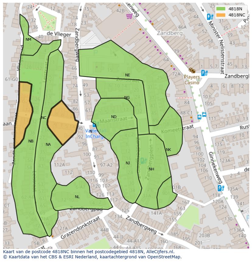 Afbeelding van het postcodegebied 4818 NC op de kaart.