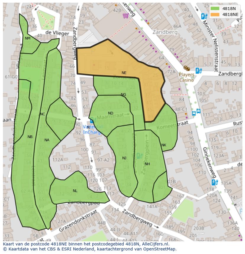 Afbeelding van het postcodegebied 4818 NE op de kaart.