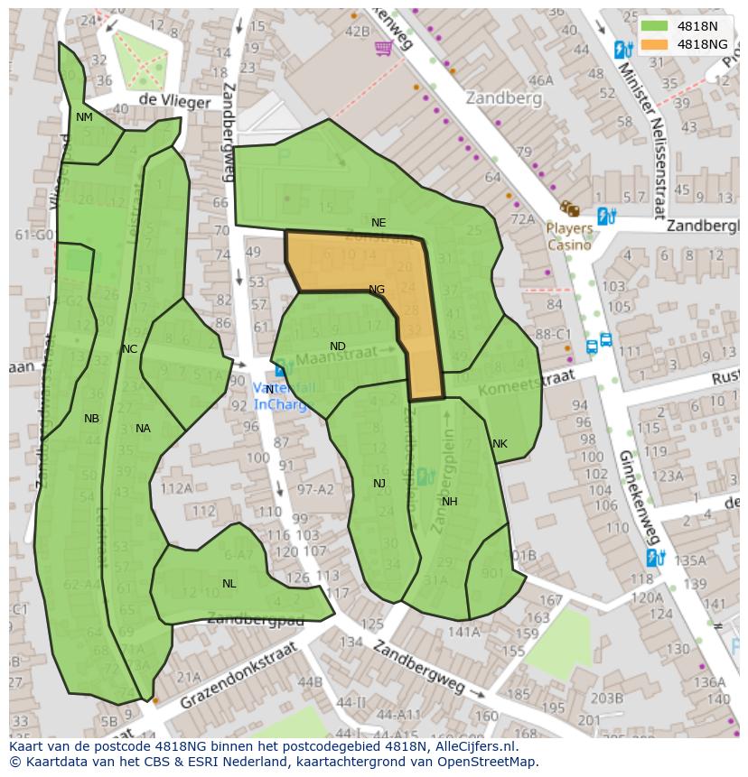 Afbeelding van het postcodegebied 4818 NG op de kaart.