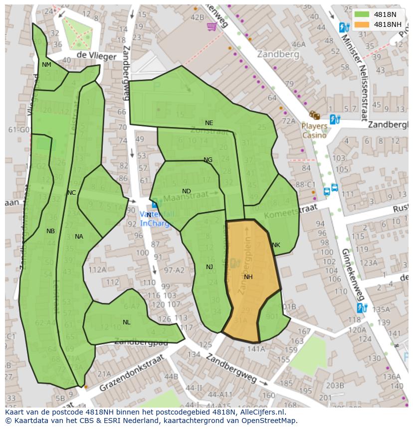 Afbeelding van het postcodegebied 4818 NH op de kaart.