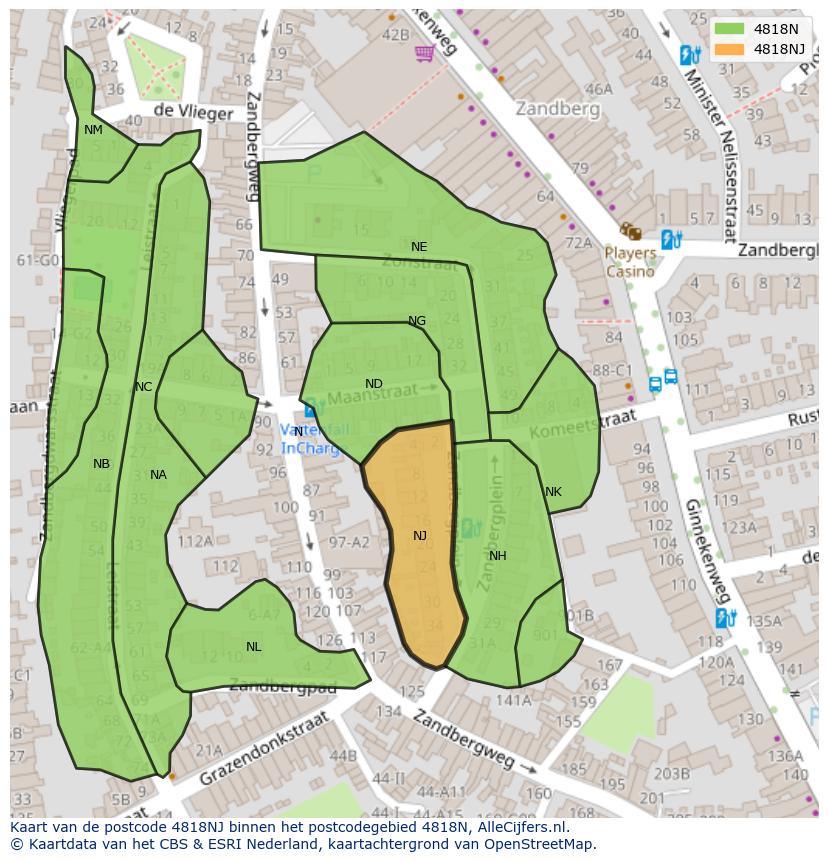 Afbeelding van het postcodegebied 4818 NJ op de kaart.