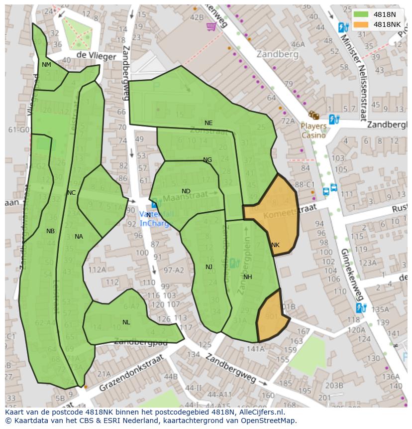 Afbeelding van het postcodegebied 4818 NK op de kaart.