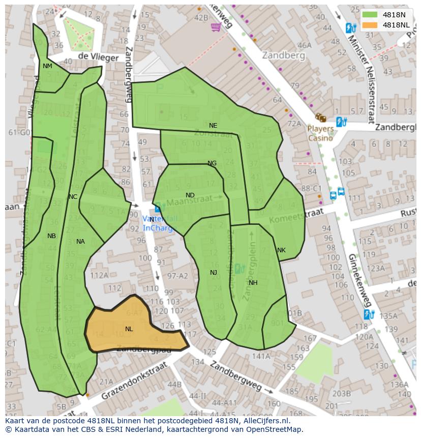 Afbeelding van het postcodegebied 4818 NL op de kaart.