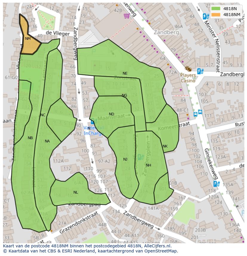 Afbeelding van het postcodegebied 4818 NM op de kaart.