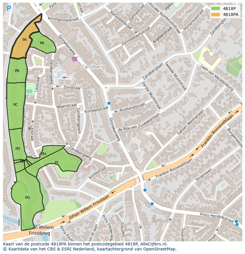 Afbeelding van het postcodegebied 4818 PA op de kaart.
