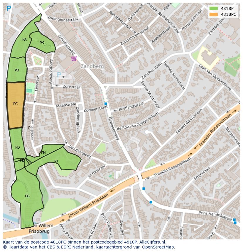 Afbeelding van het postcodegebied 4818 PC op de kaart.