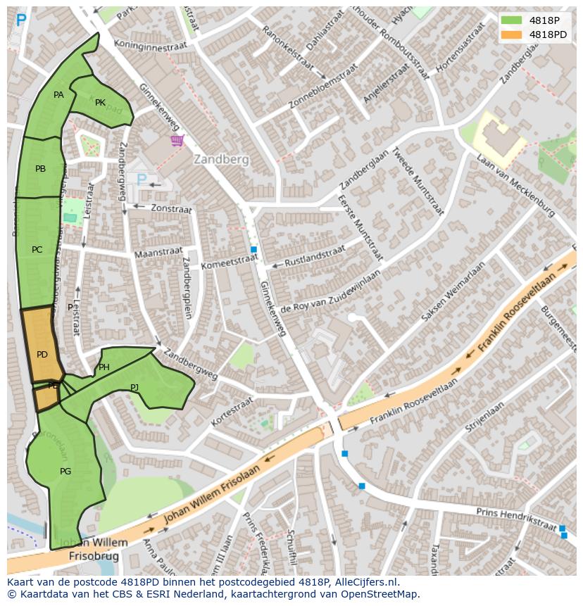 Afbeelding van het postcodegebied 4818 PD op de kaart.