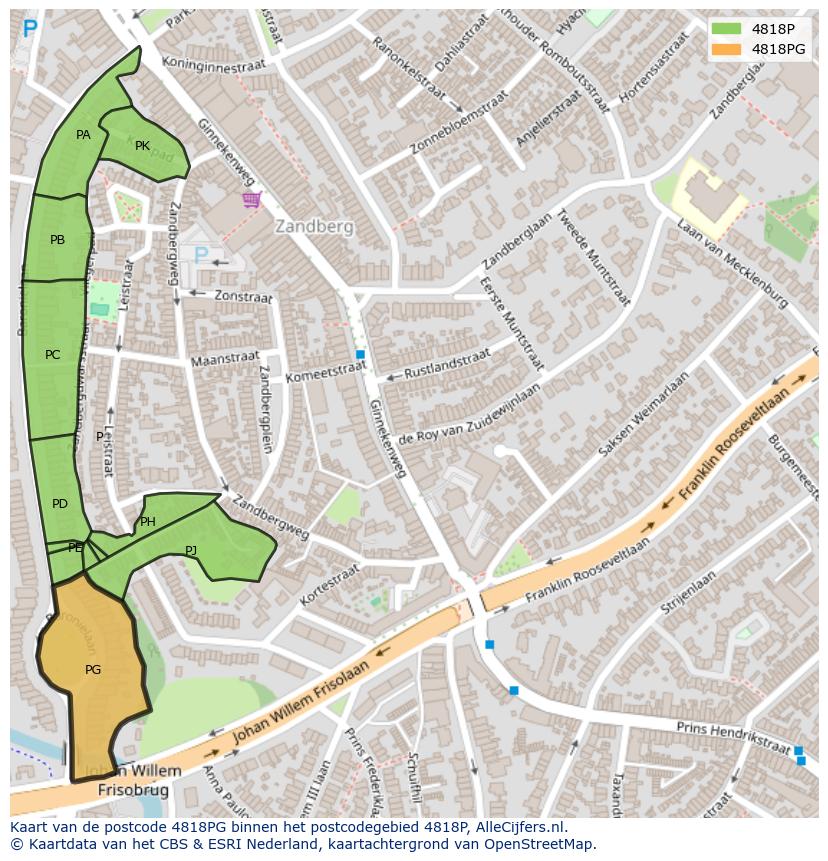 Afbeelding van het postcodegebied 4818 PG op de kaart.