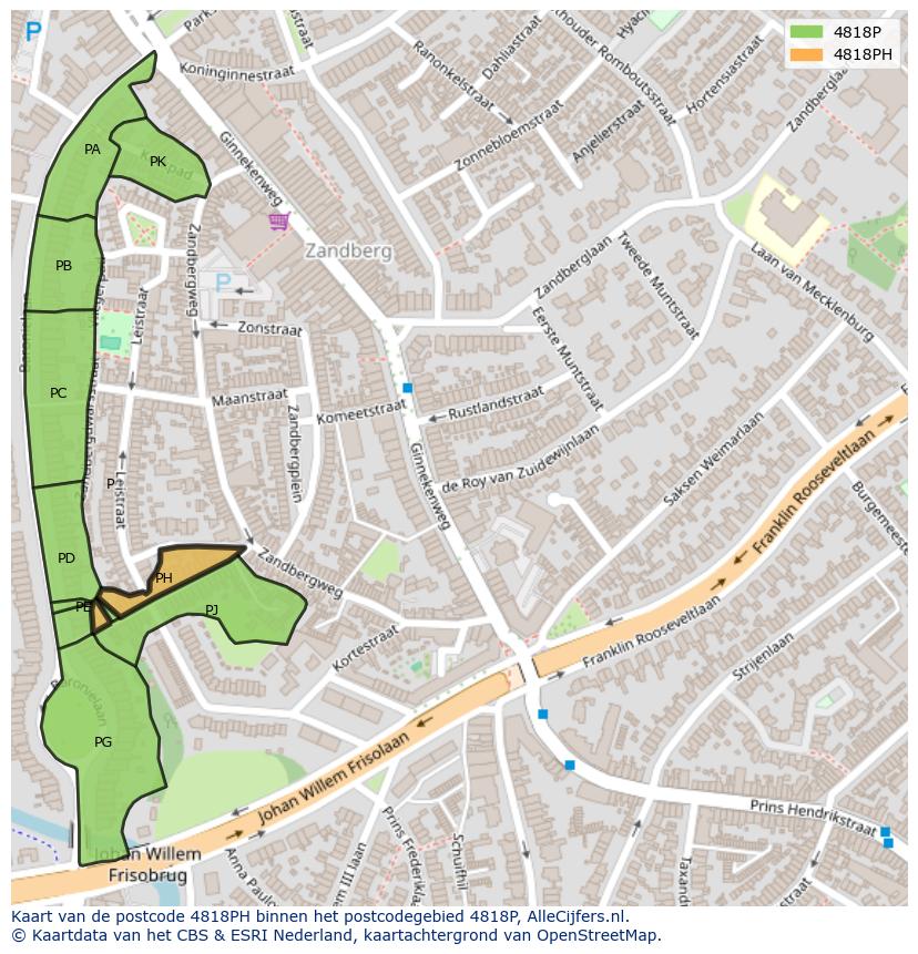 Afbeelding van het postcodegebied 4818 PH op de kaart.