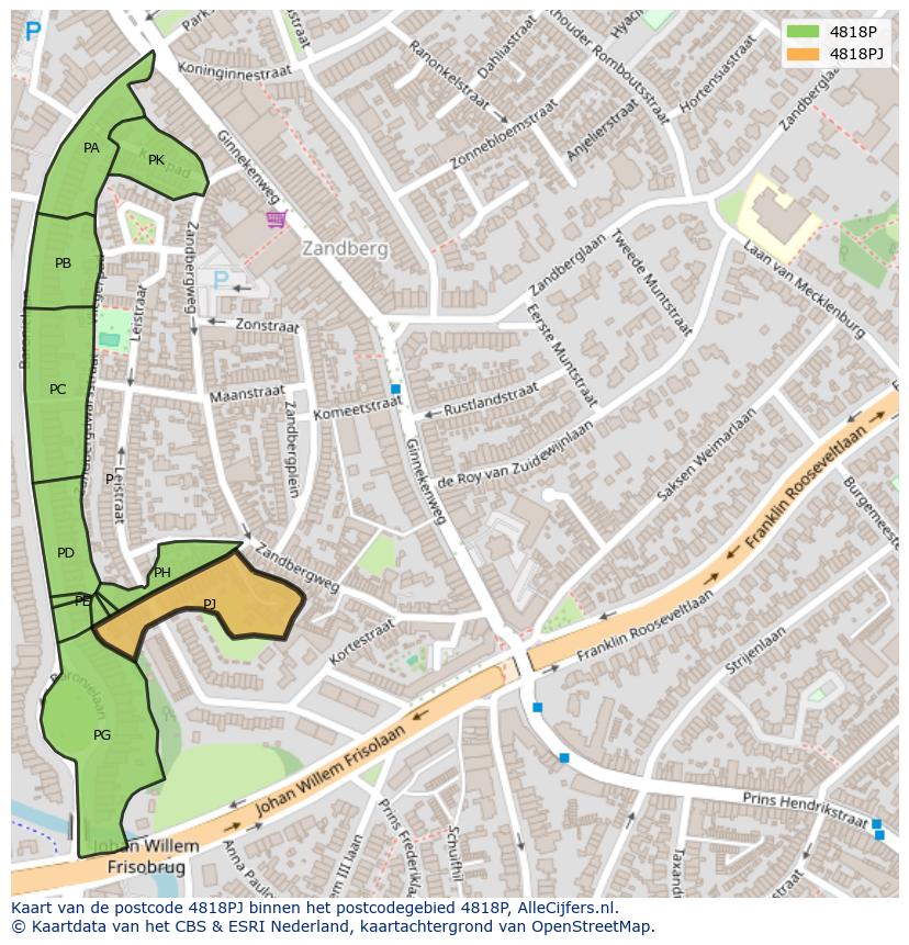 Afbeelding van het postcodegebied 4818 PJ op de kaart.