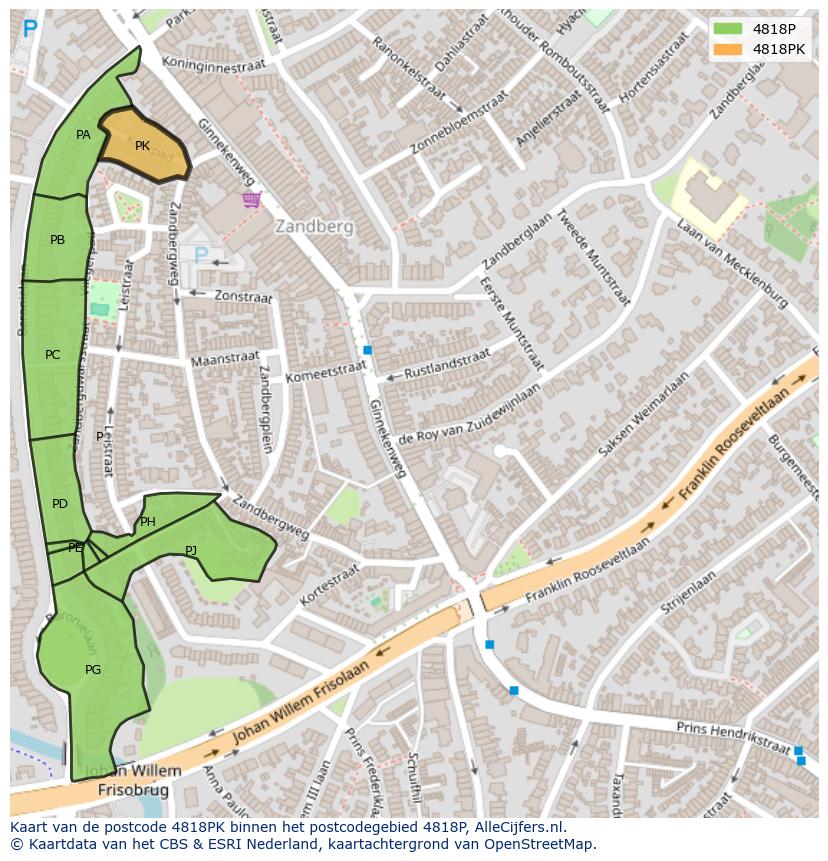 Afbeelding van het postcodegebied 4818 PK op de kaart.