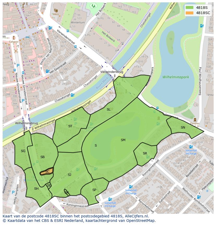 Afbeelding van het postcodegebied 4818 SC op de kaart.