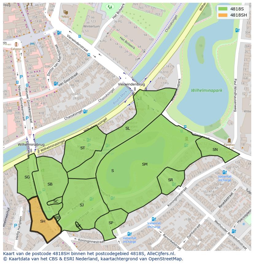 Afbeelding van het postcodegebied 4818 SH op de kaart.