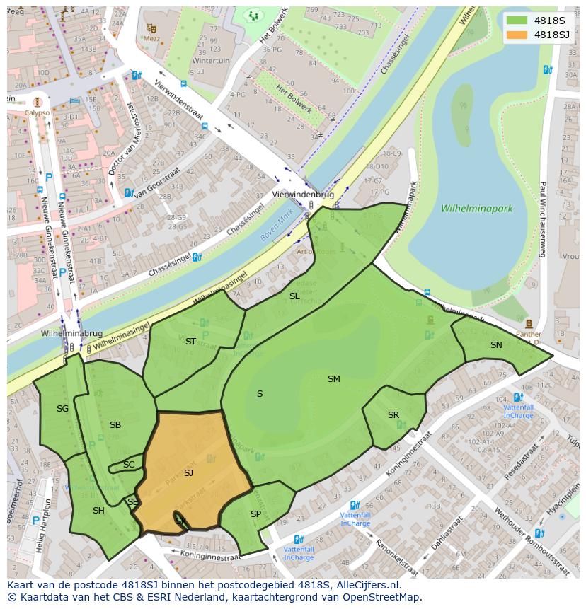 Afbeelding van het postcodegebied 4818 SJ op de kaart.