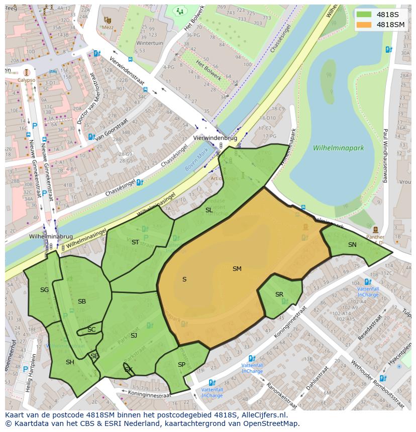Afbeelding van het postcodegebied 4818 SM op de kaart.