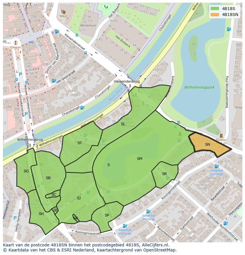Afbeelding van het postcodegebied 4818 SN op de kaart.