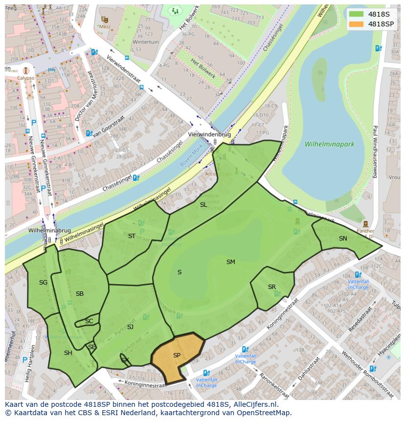 Afbeelding van het postcodegebied 4818 SP op de kaart.