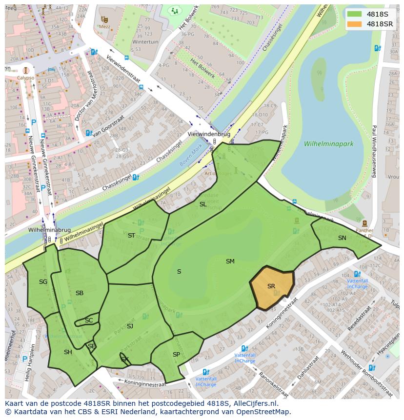Afbeelding van het postcodegebied 4818 SR op de kaart.