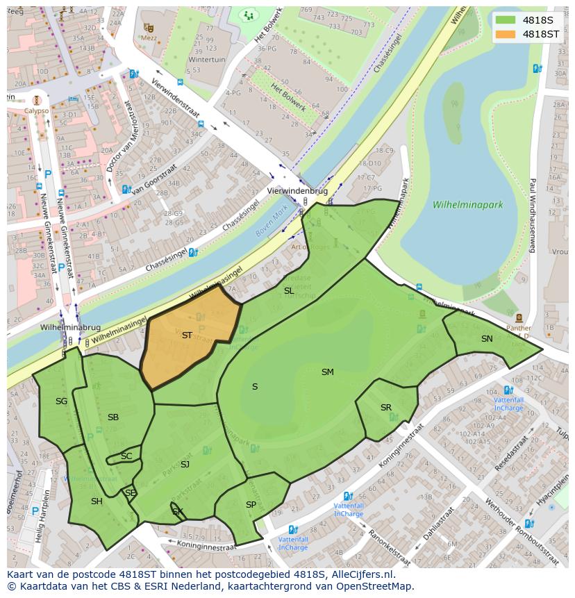 Afbeelding van het postcodegebied 4818 ST op de kaart.