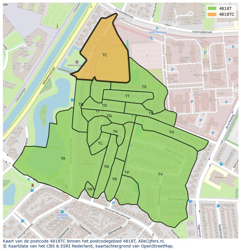 Afbeelding van het postcodegebied 4818 TC op de kaart.