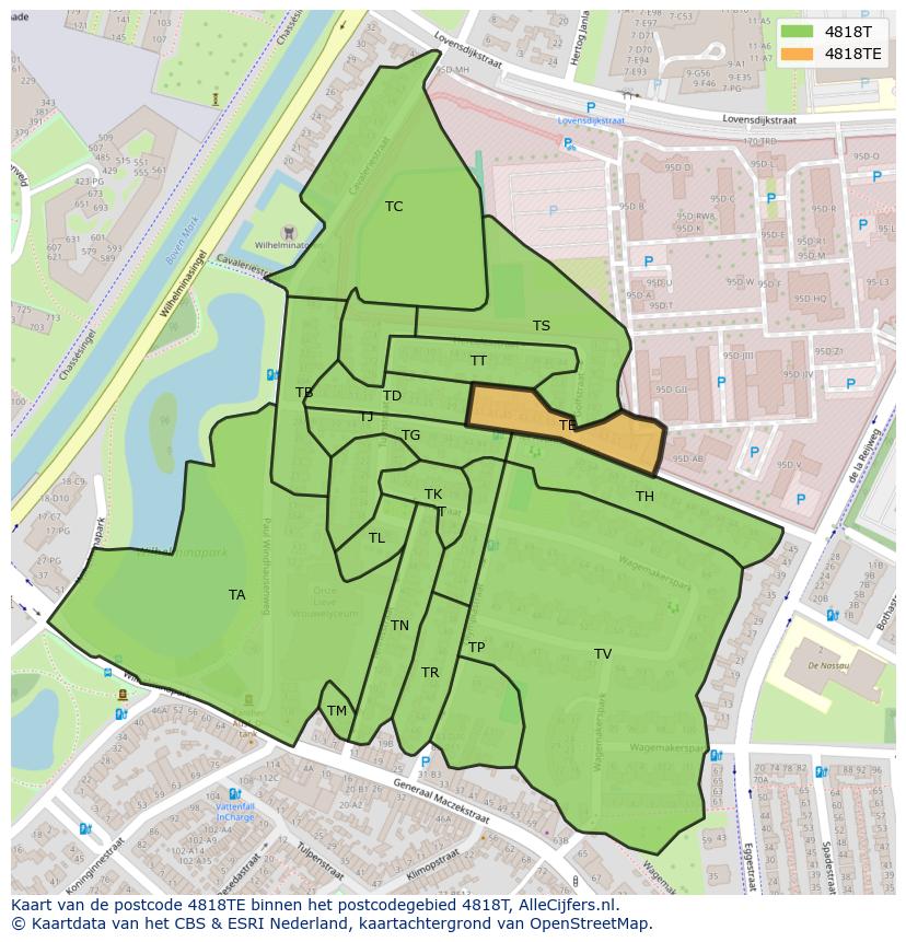 Afbeelding van het postcodegebied 4818 TE op de kaart.