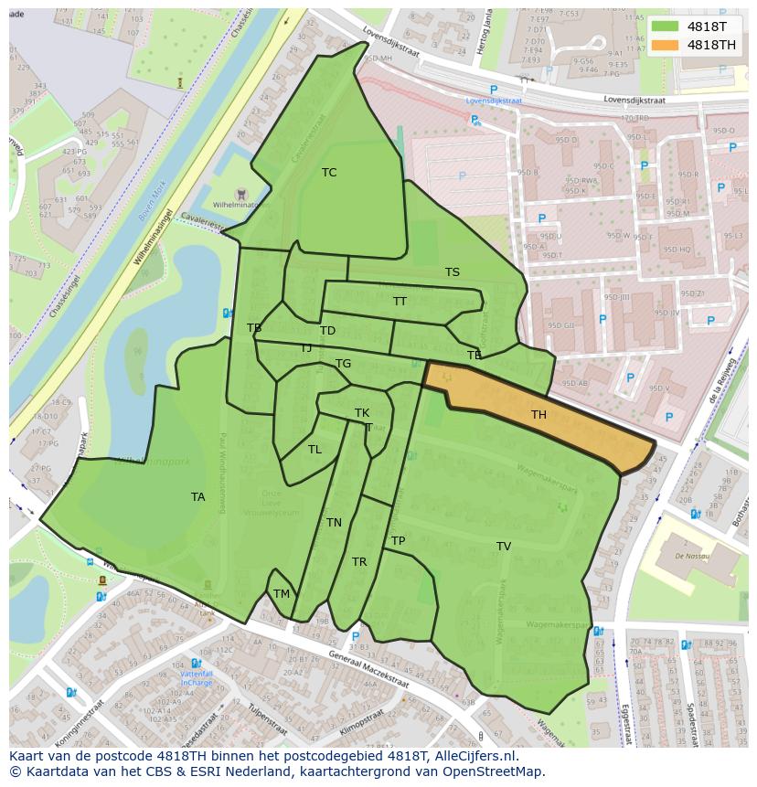 Afbeelding van het postcodegebied 4818 TH op de kaart.