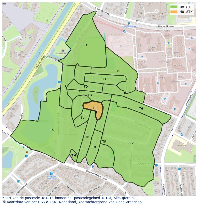 Afbeelding van het postcodegebied 4818 TK op de kaart.