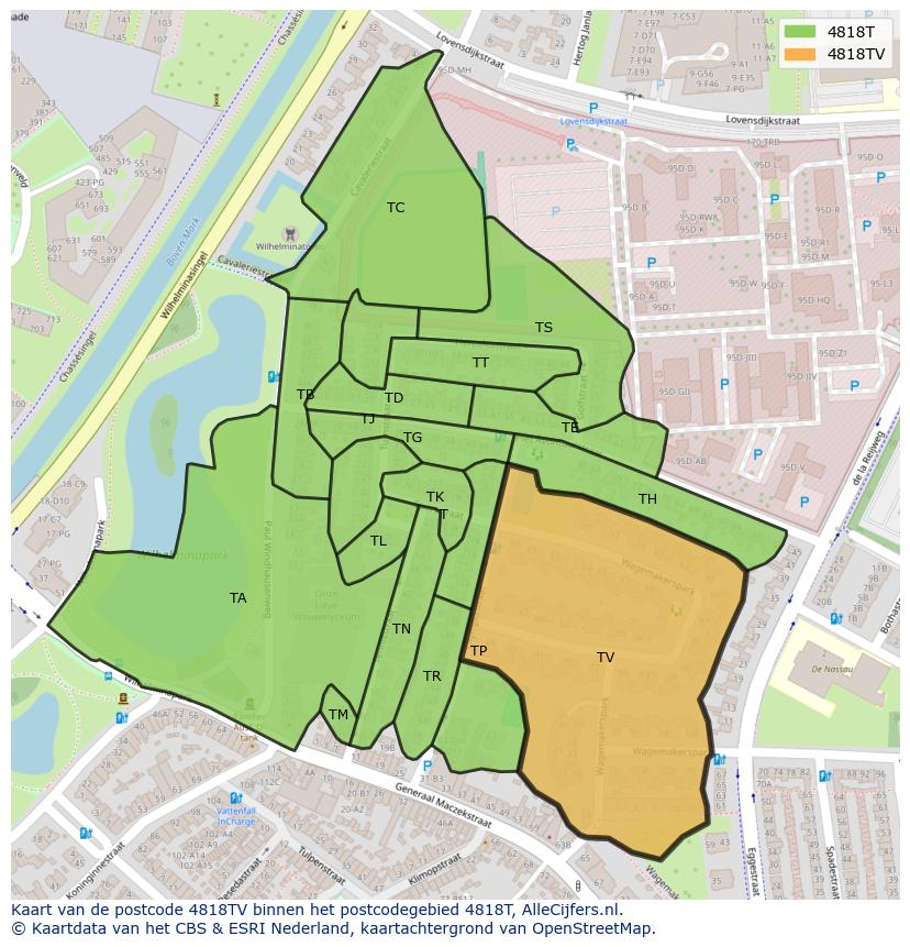 Afbeelding van het postcodegebied 4818 TV op de kaart.